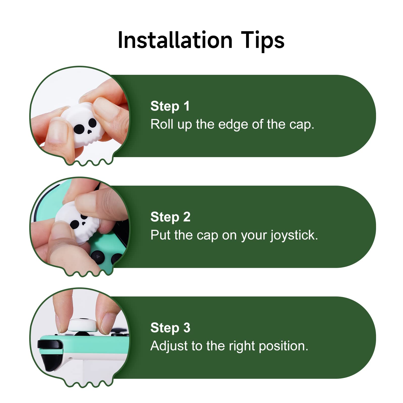 Halloween Thumb Grip Caps for Switch Joy-Con, Cute Joystick Covers with 3D Pattern Cover Soft Adorable Silicone Analog 4Pcs Kit for Switch/OLED/Lite, Skull — view 8