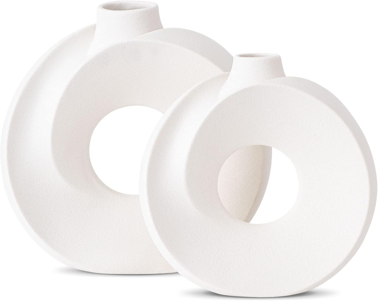 Labcosi White Vase, Ceramic Vase for Flowers, Modern Vase for Shelves, Decorative Vase for Pampas Grass, Ceramic Jug Vase Set, Set of 2