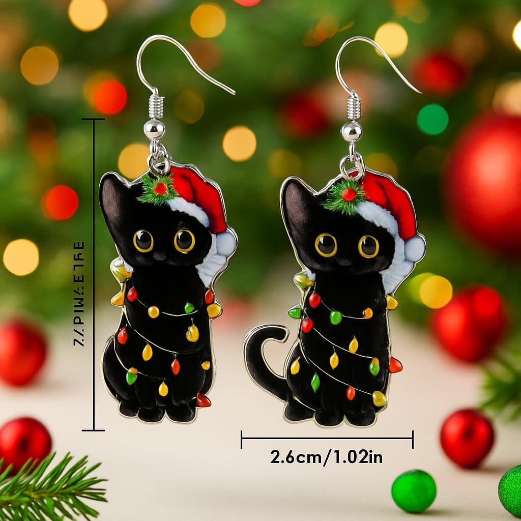 Christmas Cat Tree Earrings for Women – Cute Holiday Drop Earrings, Lightweight Acrylic Dangle Earrings for Christmas Parties & Gifts - Image 3