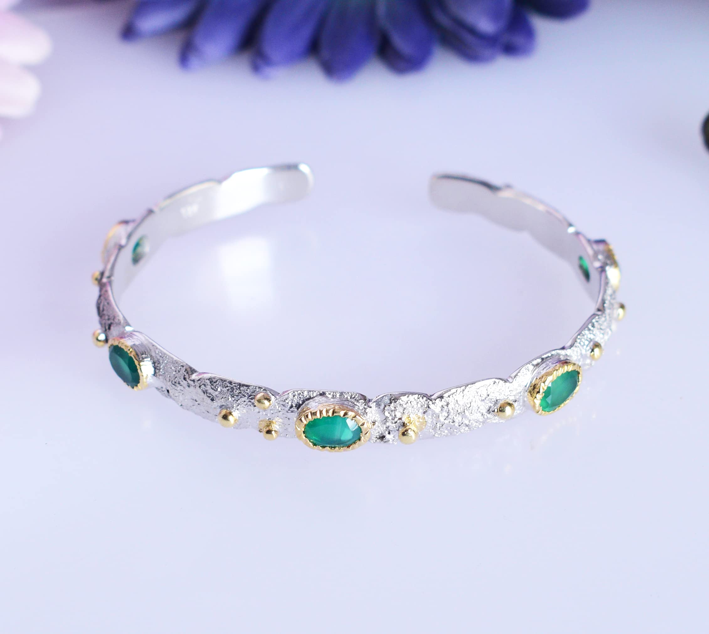 Brazalete de plata de ley 925 maciza de ónix verde, hermosa joya hecha a mano, regalo de cumpleaños, 8 inches, Gema, Ónice verde