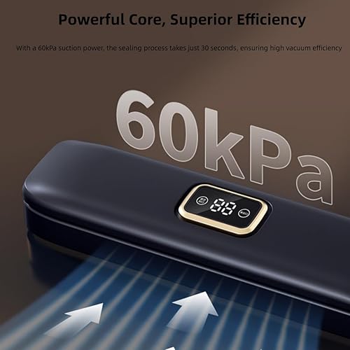 Miniatura 7 de Máquina selladora al vacío, 60 KPa de succión de alimentos al vacío con kits de inicio con 10 bolsas, sellador al vacío automático para