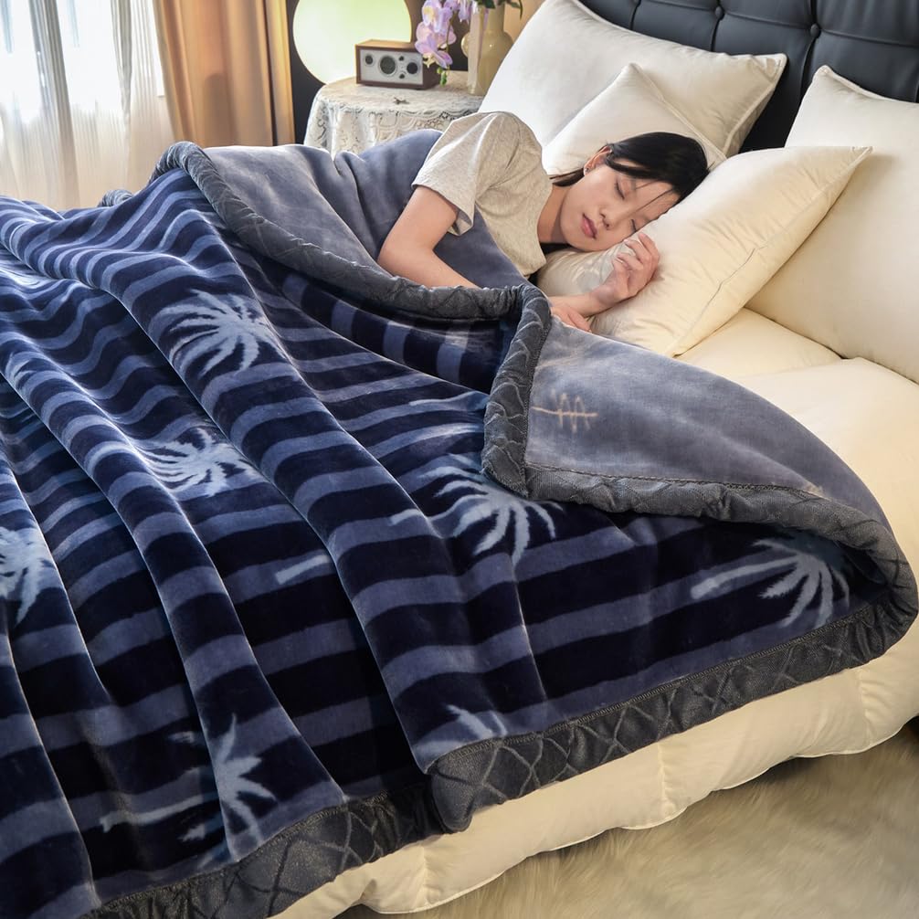 LGYKUMEG Korean Style Mink Blanket 70x87 inch Plush Fleece Blankets for Winter, 2 Ply Reversible Super Soft and Warm Bed Blankets for Cold - 6.6Pounds,A,180x220cm