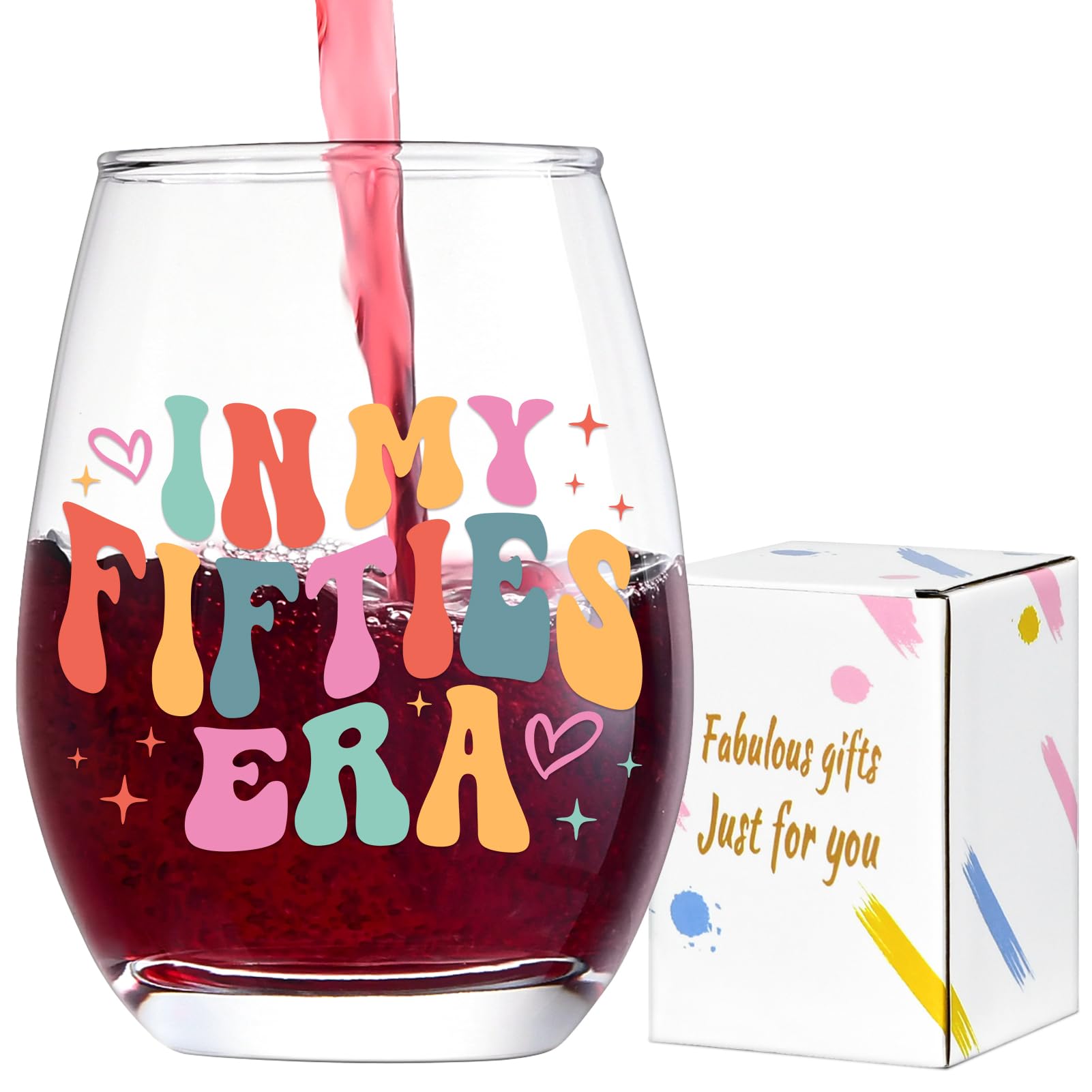 Lamyba 50th Birthday Gifts for Her, Best 50th Birthday Decorations for Women - In My 50s Era Wine Glass, Cool Gifts for Fifty Birthday, 50th Birthday Gift for Women Friend Mom Daughter Wife, 15oz