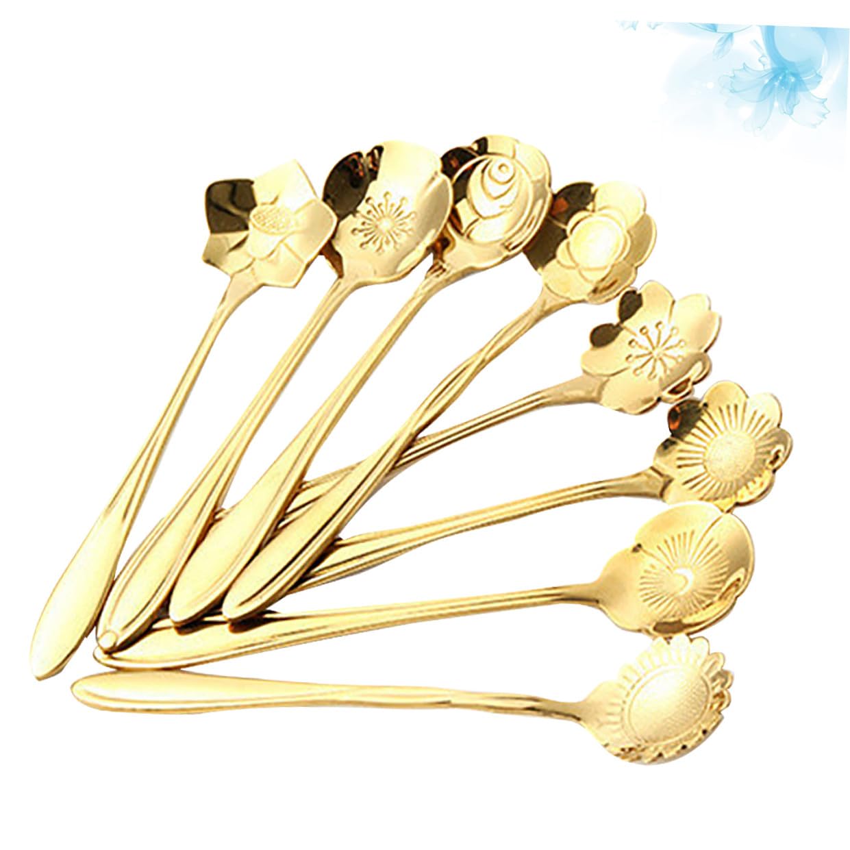 Cabilock Juego De 3 Cucharas Metálicas Surtidas Con Forma De Flor Resistentes Para Servir Postres Café Y Té Para El Hogar Y Para Regalar (8 Unidades)
