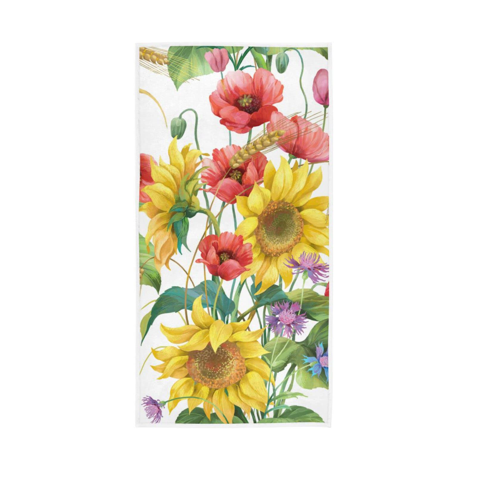 LSRCPD Hand Towels Floral Flower Sunflower Poppy Decor Fingertip Soft Face Towel Absorbent Bathroom Kitchen Towels