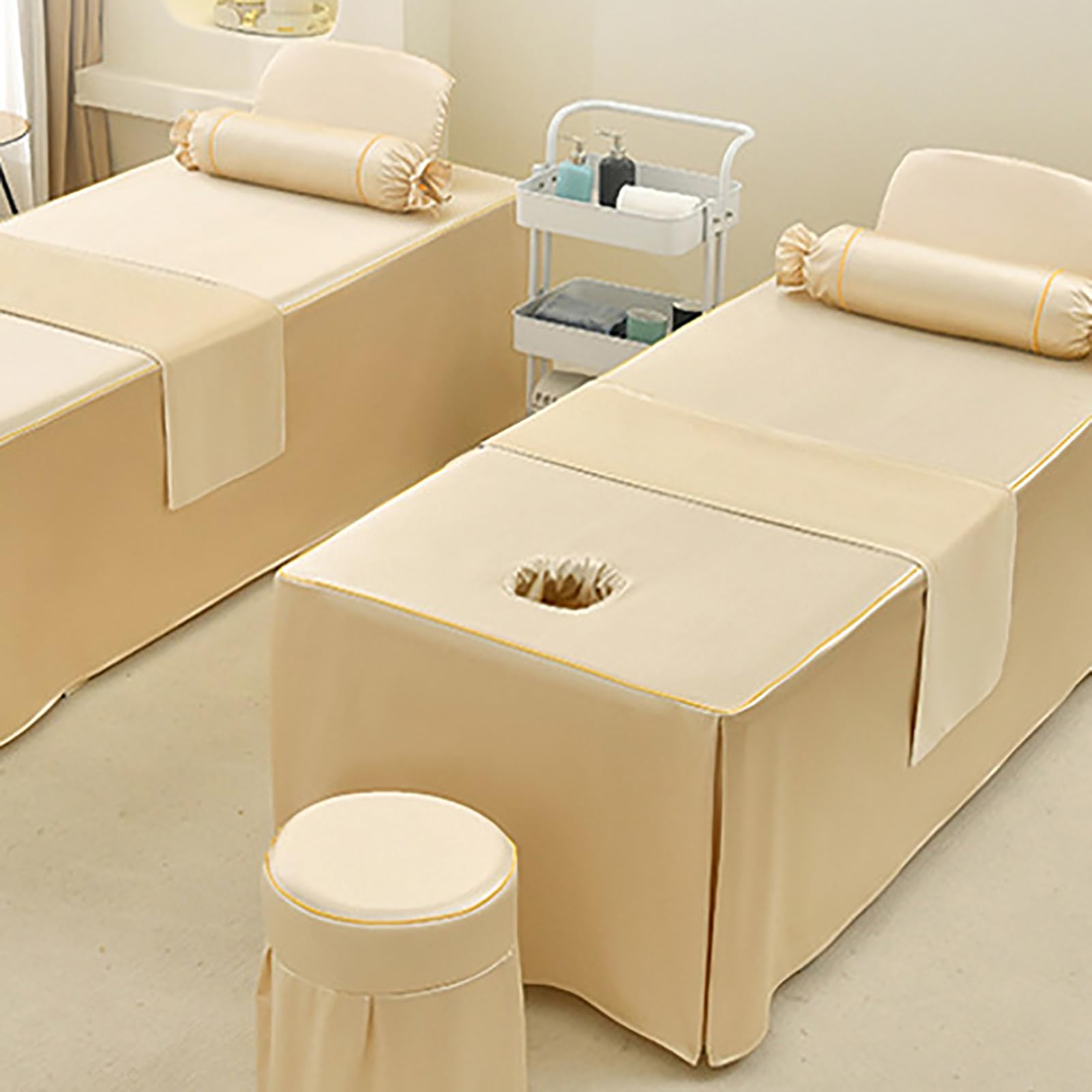 4-częściowy zestaw pościeli do stołu do masażu spa, wielokrotnego użytku pokrowiec na łóżko do masażu kosmetycznego SPA, spódnica do stołu do masażu,Grey,80x190cm(31x75inch)
