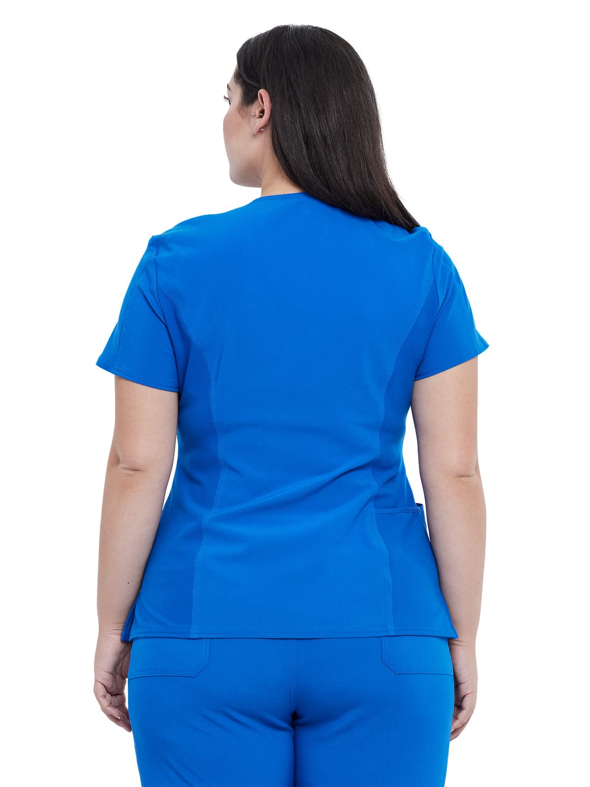 Cherokee Women's V-Neck Scrub Top, 4 Pockets, with Yokes & Sleeve Insets, Ideal for Medical Professionals CK711, L, Royal