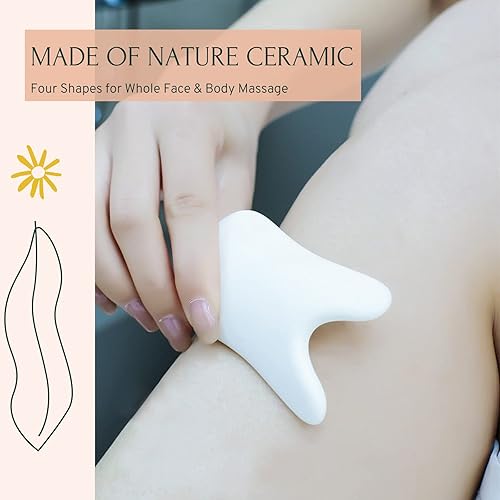 Miniatura 2 de Gua Sha Juego de herramientas faciales, 4 piezas de herramientas de masaje Gua Sha, tablero de cerámica para terapia de acupuntura de spa,