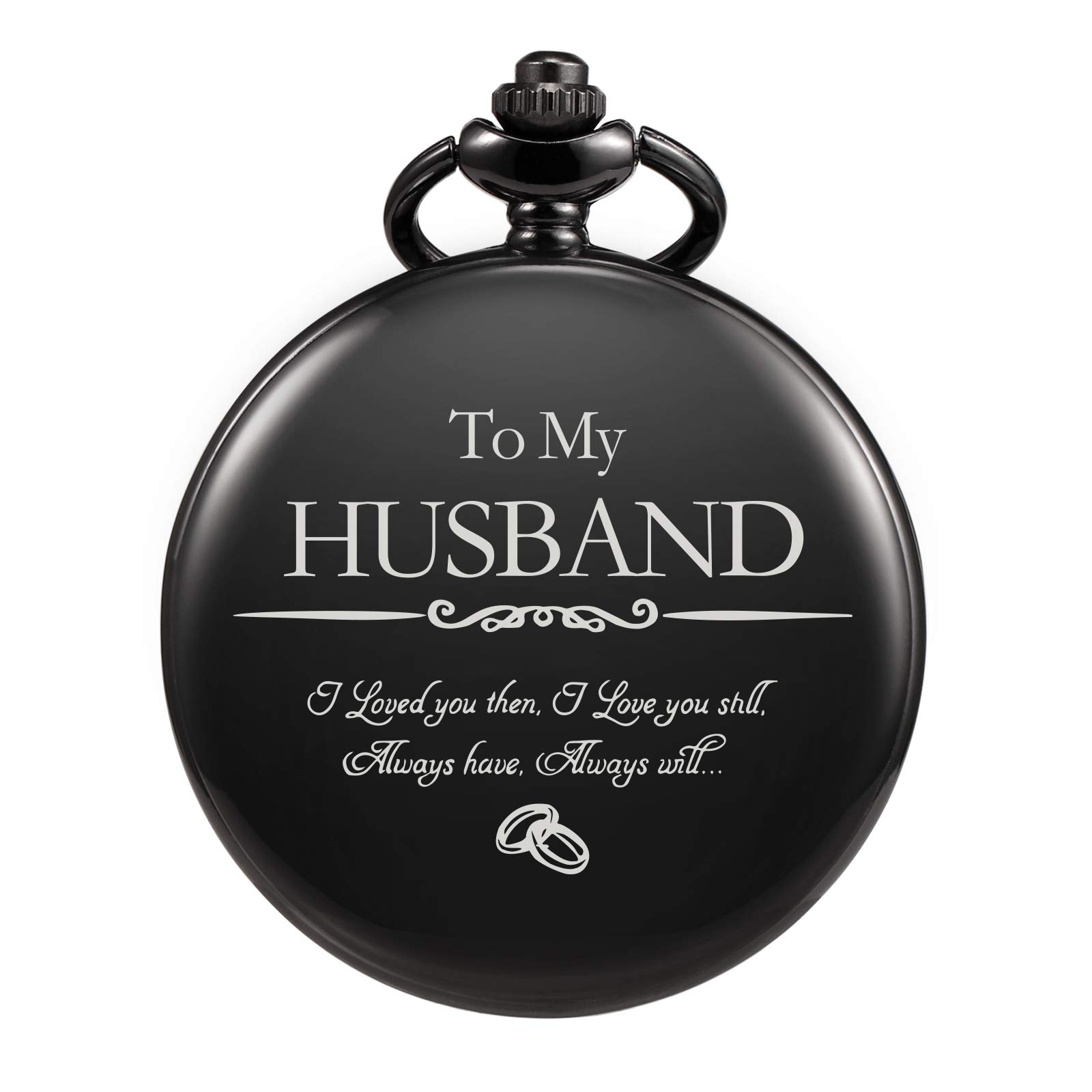 TREEWETO Pocket Watch for Him Men Husband | Engraved to My Husband Pocket Watch I Love You for Husband for Birthday Valentines Wedding