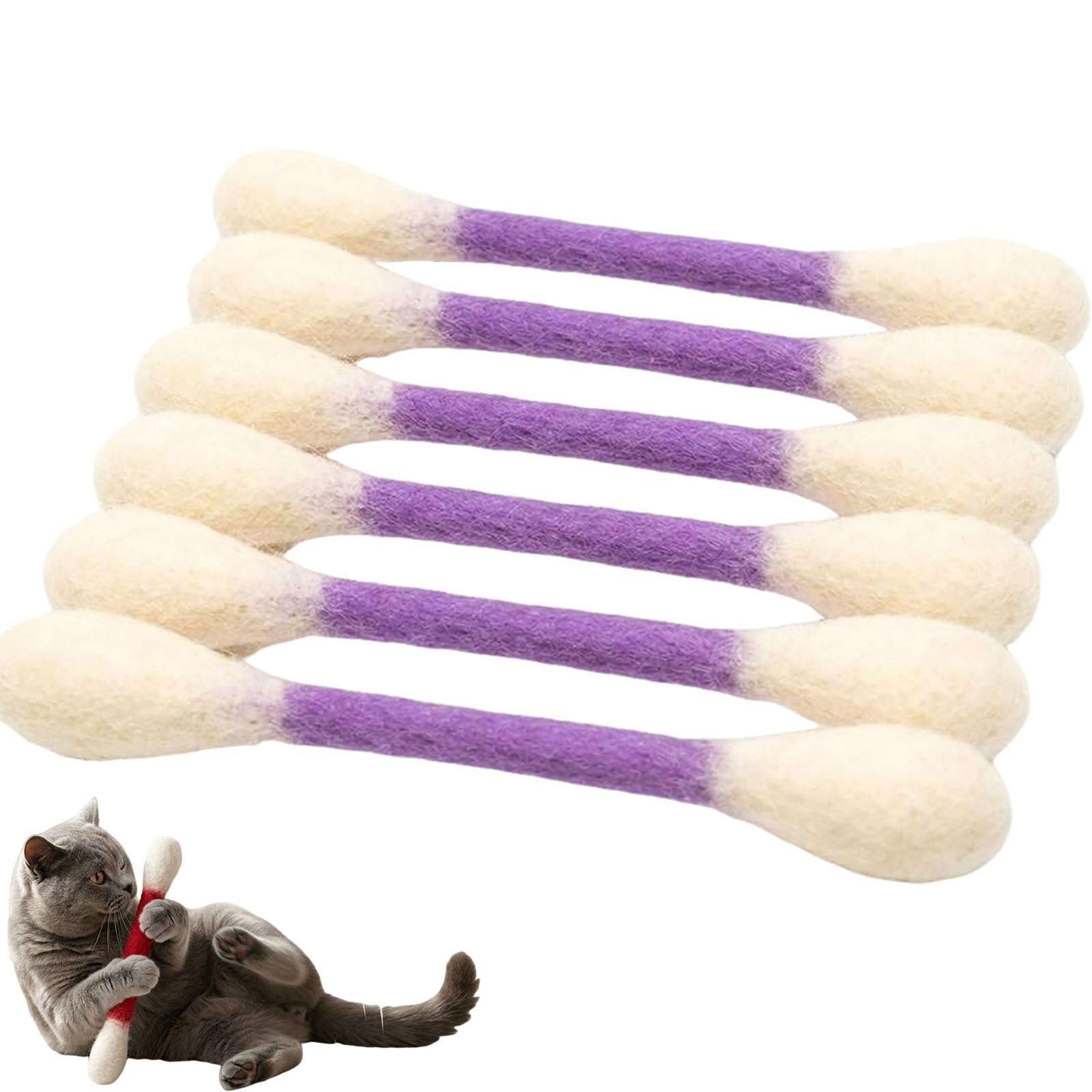 Cotton Swabs Cat Toys with Catnip, 6pack Durable Durable Cotton Swab Cat Toy, Interactive Teething Sticks and Kicker Toys for Cats (purple)