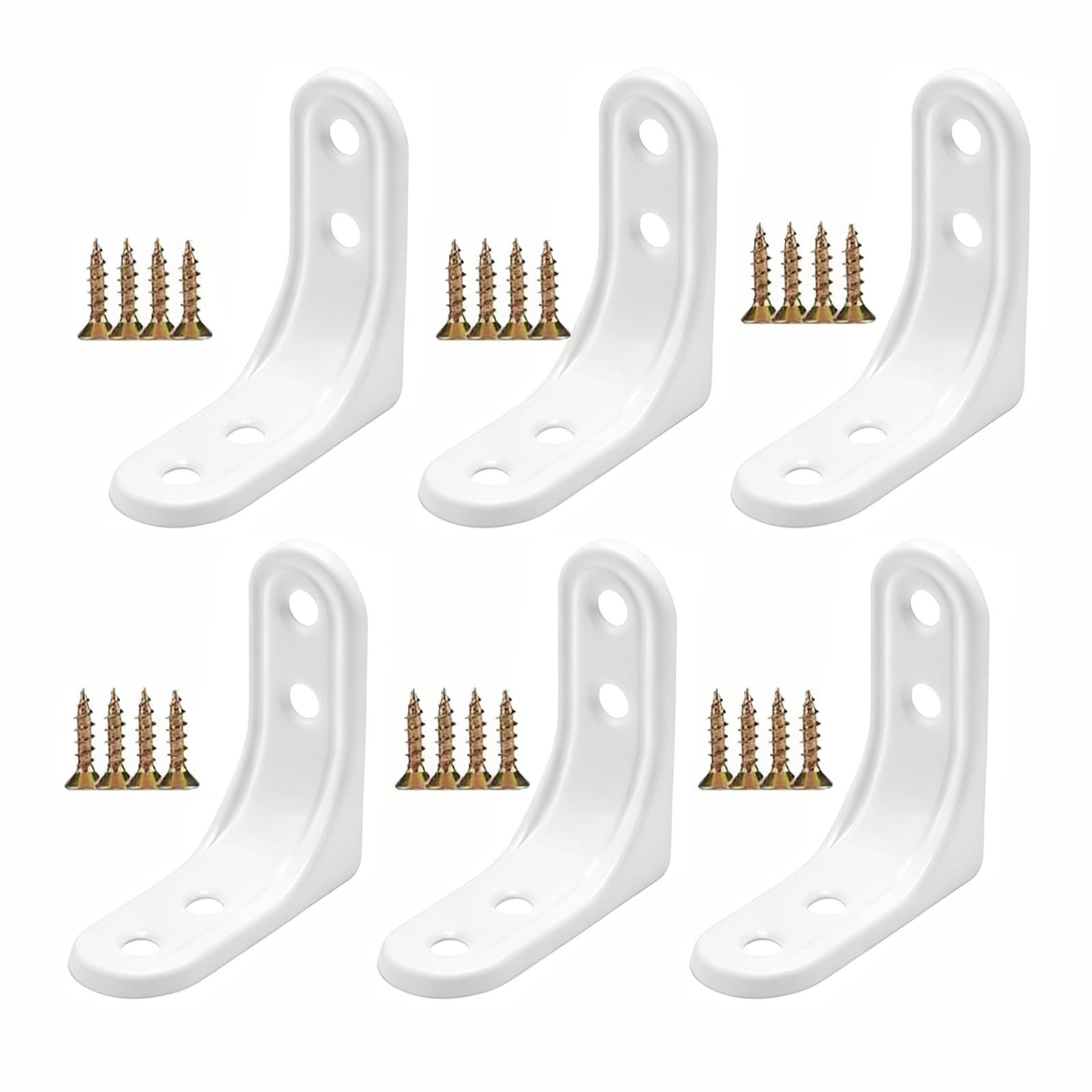6 Pcs Shelf Brackets, White Heavy Duty L Brackets for Shelves, Metal Floating Shelf Bracket & Corner Brackets, Wall Brackets for Shelves Home Office Kitchen Wood