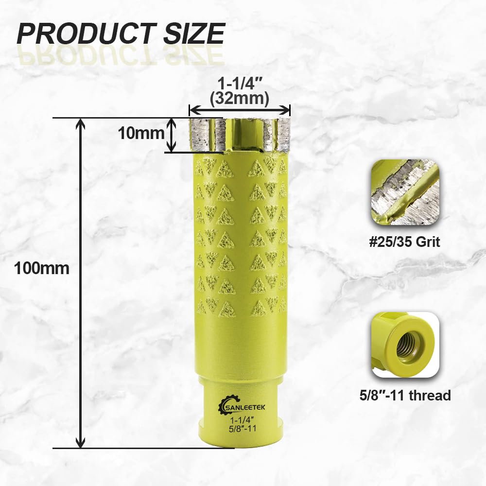 Diamond Core Drill Bit 1-1/4"(32mm) SANLEETEK Diamond Laser Welded Hole Saw for Drilling Granite Marble Concrete Quartz 5/8''-11 Thread