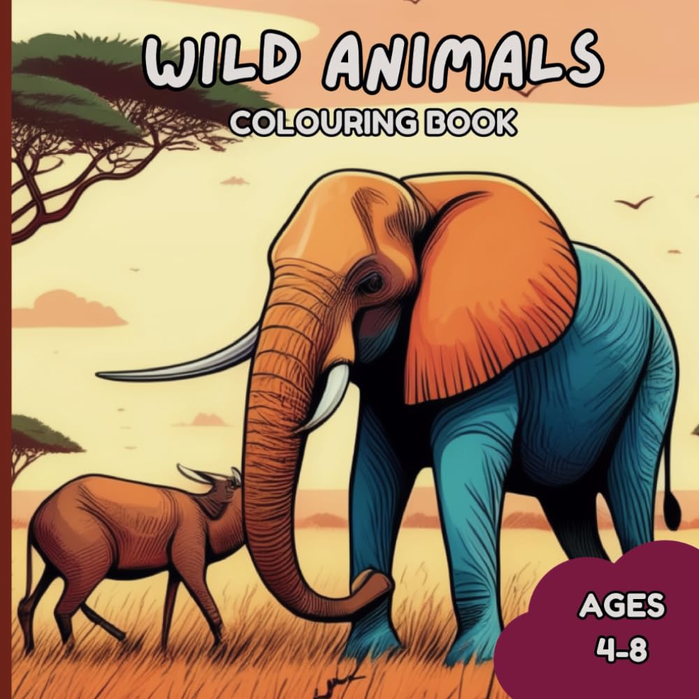 Wild Animals Colouring Book for children ages 4-8