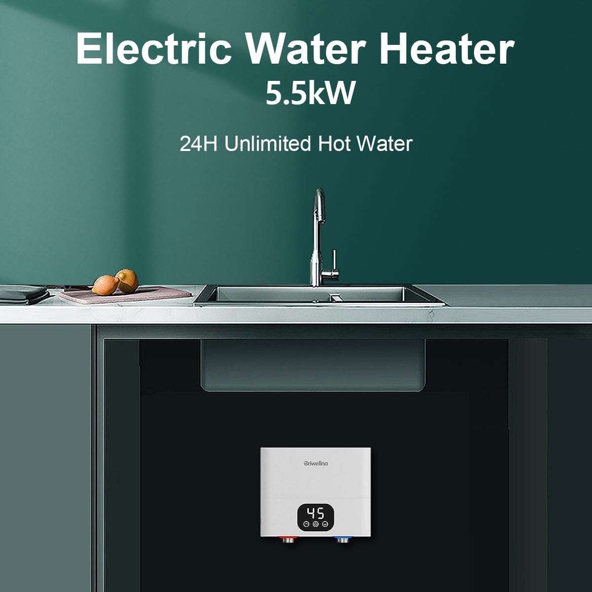220V Calentador Agua Instantaneo Eléctricos,5500w Termo Eléctricos con Indicador LED de Temperatura,Sin tapón, Resistente a La Presión, Apto Para Lavabos, Cocinas, Fregaderos