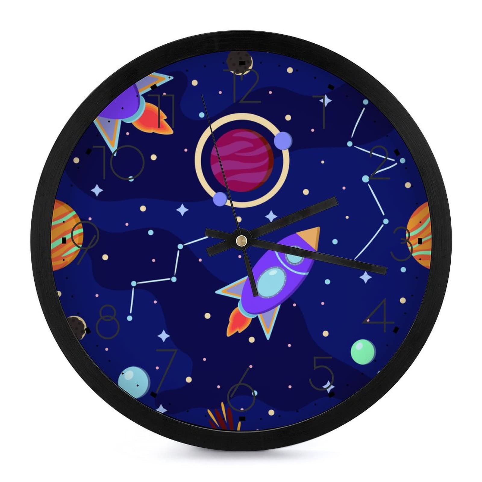 Horloge murale fusée planète ronde grands chiffres pour salon cuisine