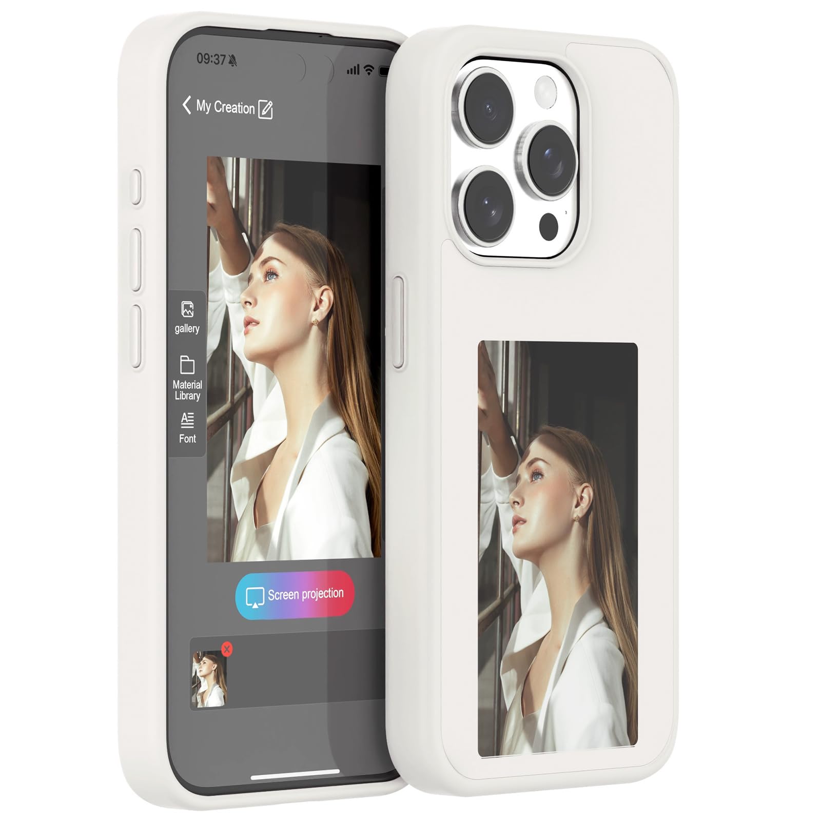 Etui na telefon z inteligentnym atramentem do iPhone'a 15 pro max, etui na telefon NFC E-Ink iPhone etui zatrzaskowe DIY konfigurowalne obrazy, wyświetlacz 3,5 cala na etui (biały, iPhone 15