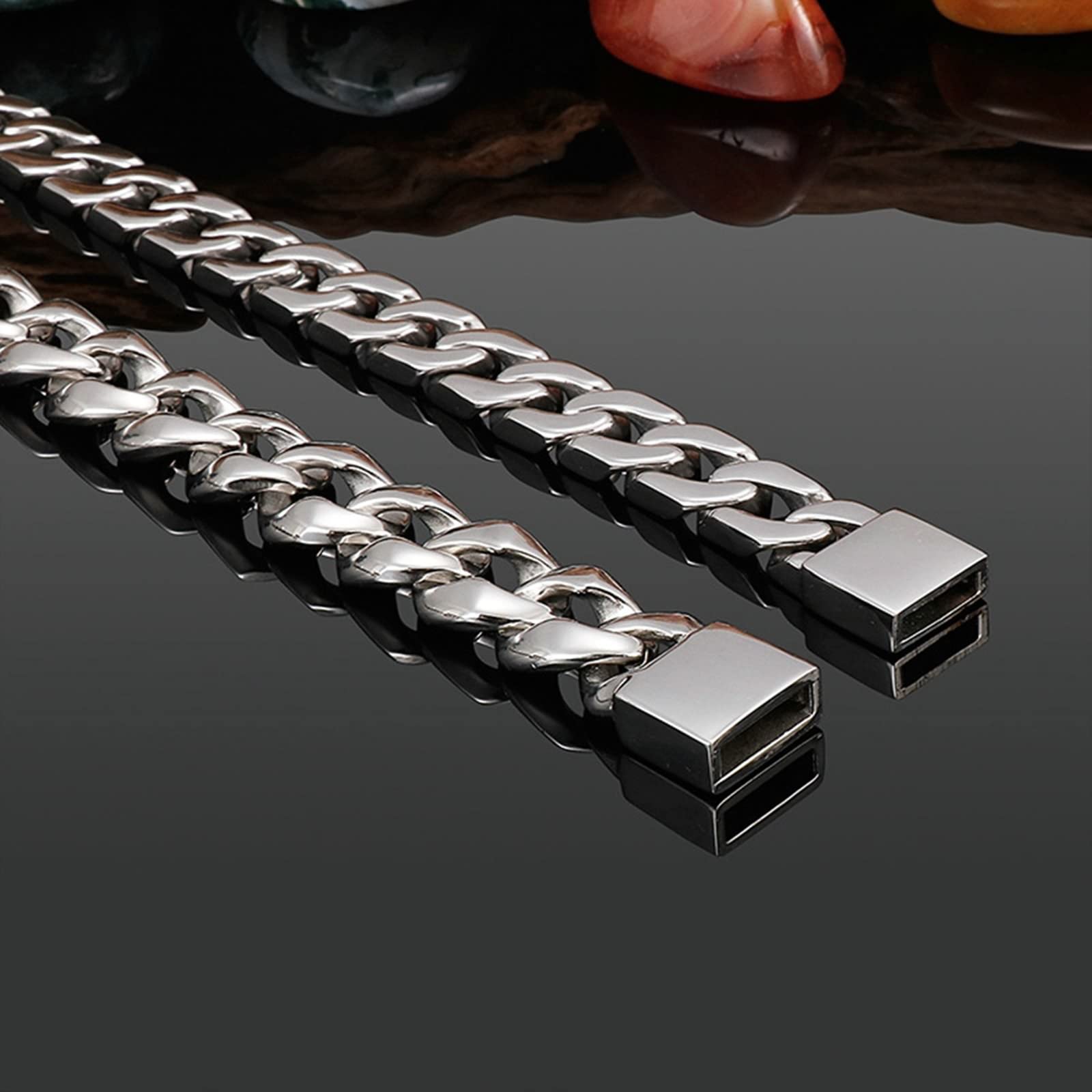 Męski łańcuszek 60 cm, łańcuszek pancerka, męski, srebrny, stal nierdzewna, szerokość 14/16 mm, metalowy łańcuszek, długi hip hop