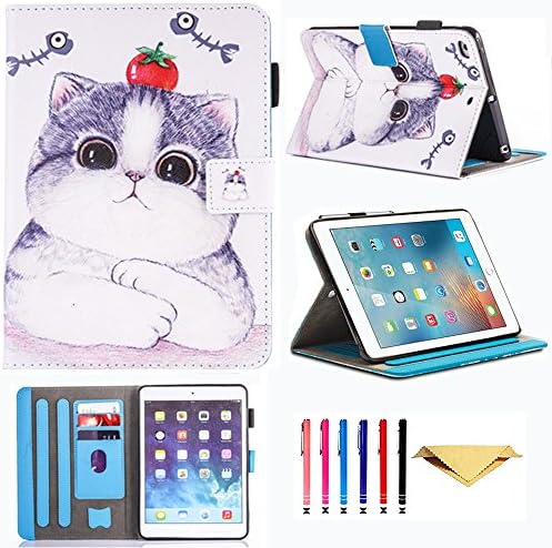 iPad Mini Case, Mini 2 3 4 Case, MonsDirect Auto Wake Sleep Multi-Angle Viewing Smart Stand Wallet Protective Case Cover for iPad Mini 1 2 3 4, Tomato Cat