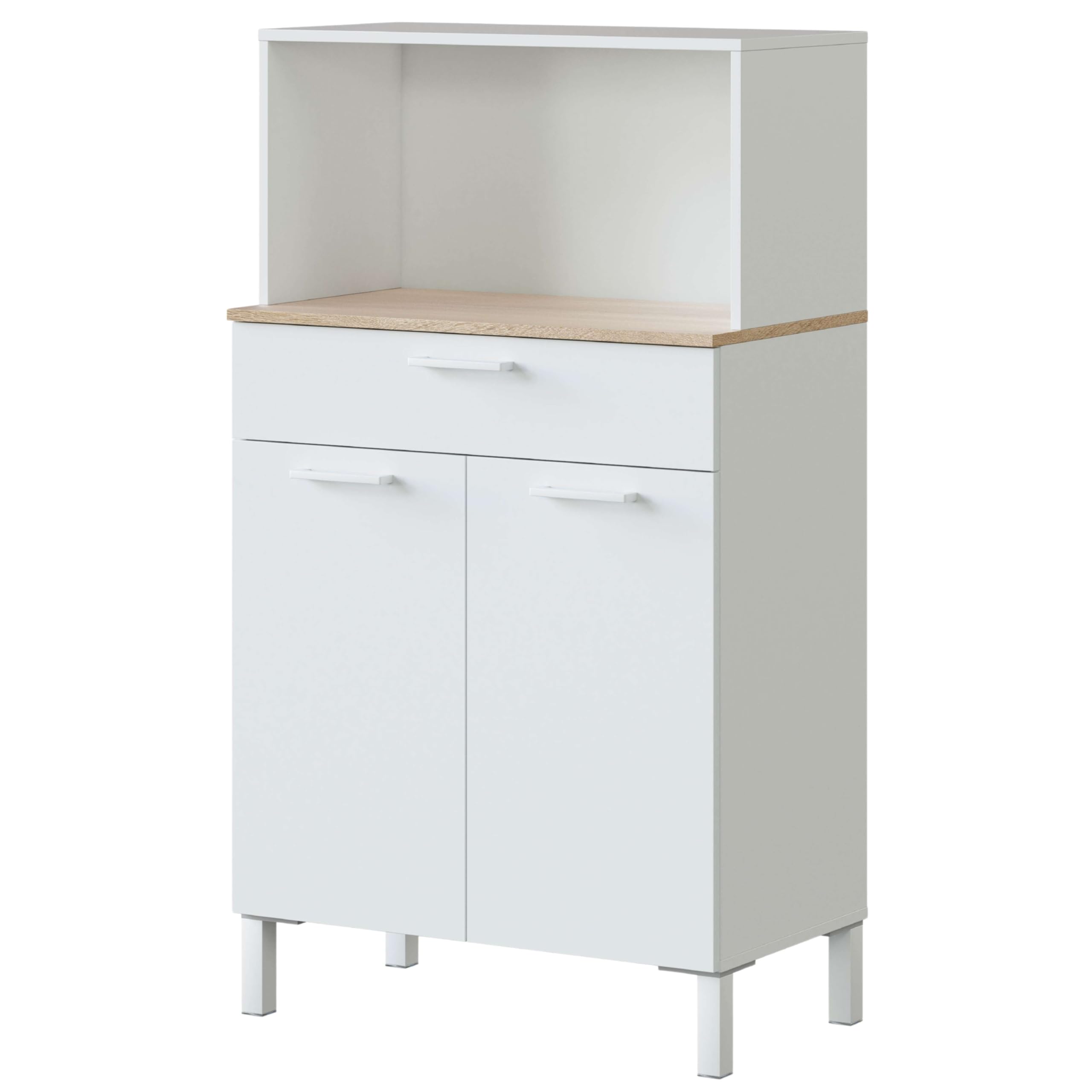Habitdesign Mueble Auxiliar Cocina 2 Puertas + 1 Cajón, Modelo Kira, Acabado Blanco Artik y Roble Canadian, Medidas: 126 cm (Alto) x 72 cm (Ancho) x 40 cm (Fondo)
