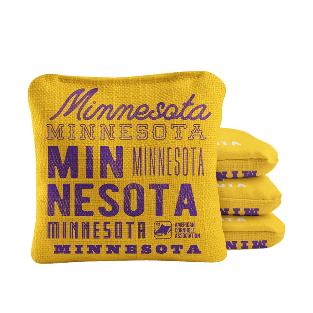 ACA Synergy Pro Dual Sided Cornhole Bags | Minnesota Yellow Design | Set of (4) All-Weather Resin Filled Stick & Slide Corn Hole Bags