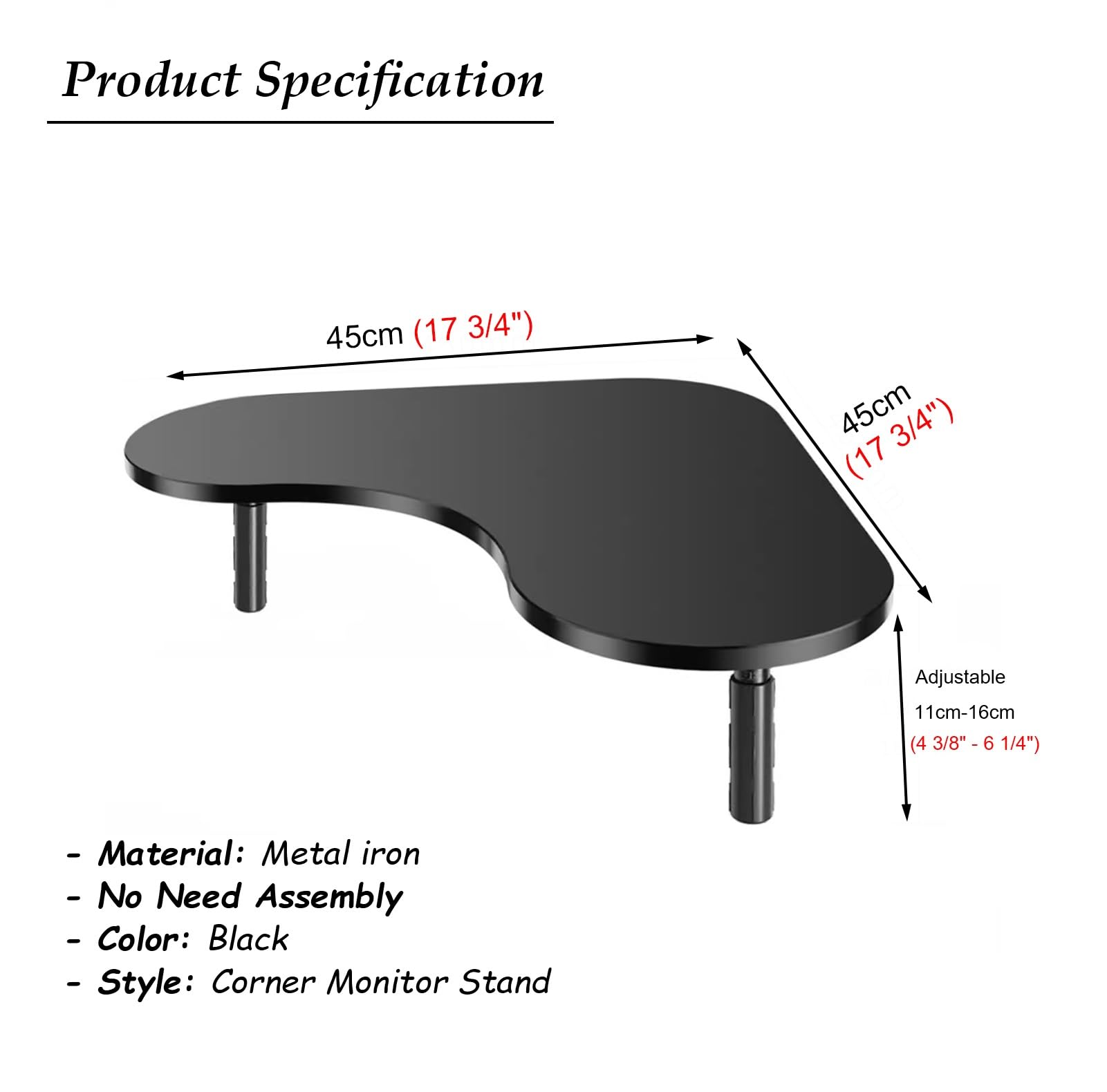 Supporto Monitor Supporto per Monitor Angolare Regolabile in Altezza, Supporto per Computer Portatile in Metallo Nero per Angolo Scrivania, Rack Organizer Ergonomico per Scrivania da Ufficio(Black)