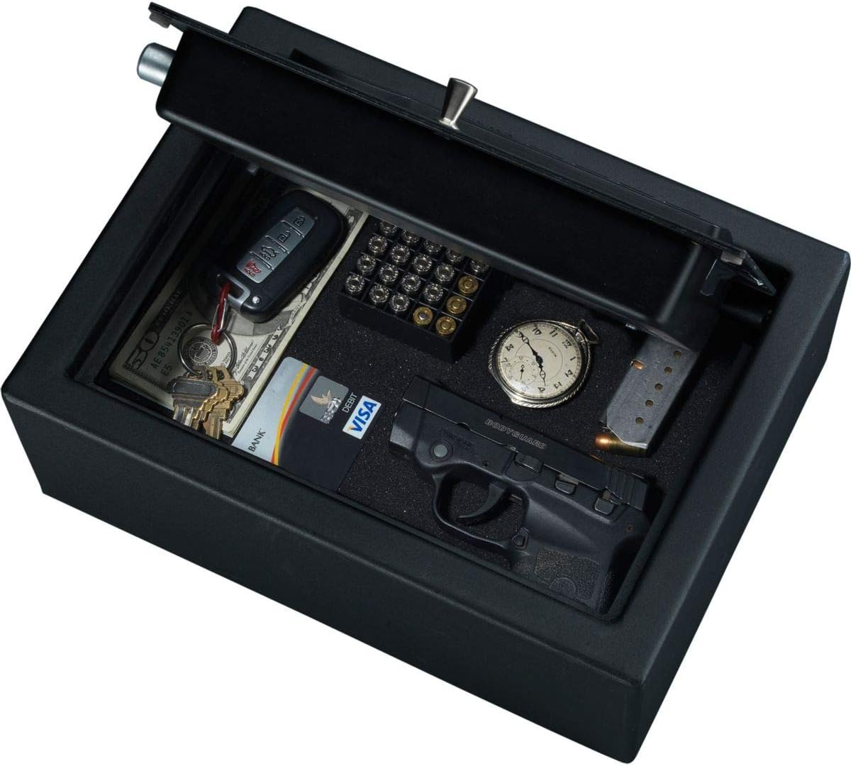 Stack-On PDS-1800-E safe interior with handguns and valuables