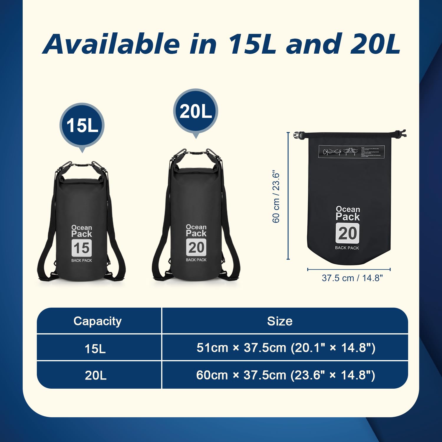 supregear Waterproof Dry Bag, 15L Roll Top Dry Sack, Versatile Ditty Backpack with 2 Detachable Straps for Boating Hiking - Image 2