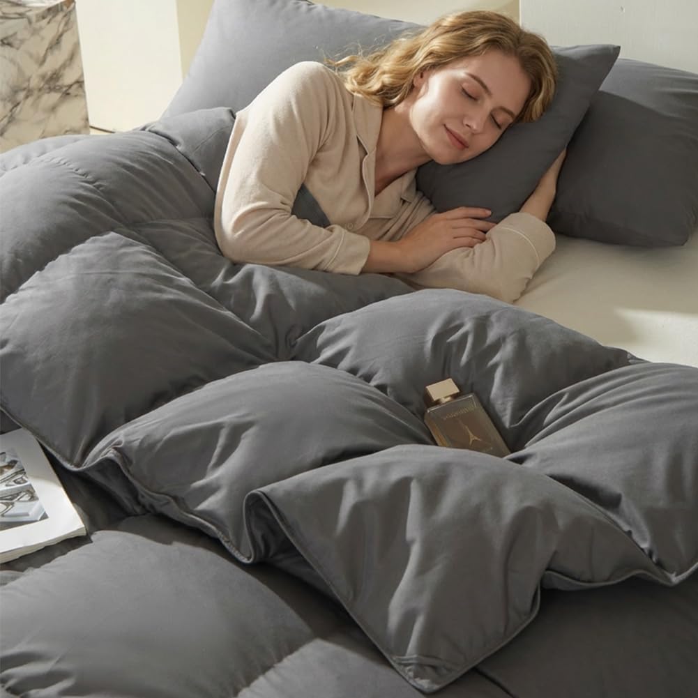 Goose Feather Down Fiber Comforter, King Size, Gray, 104"x90"