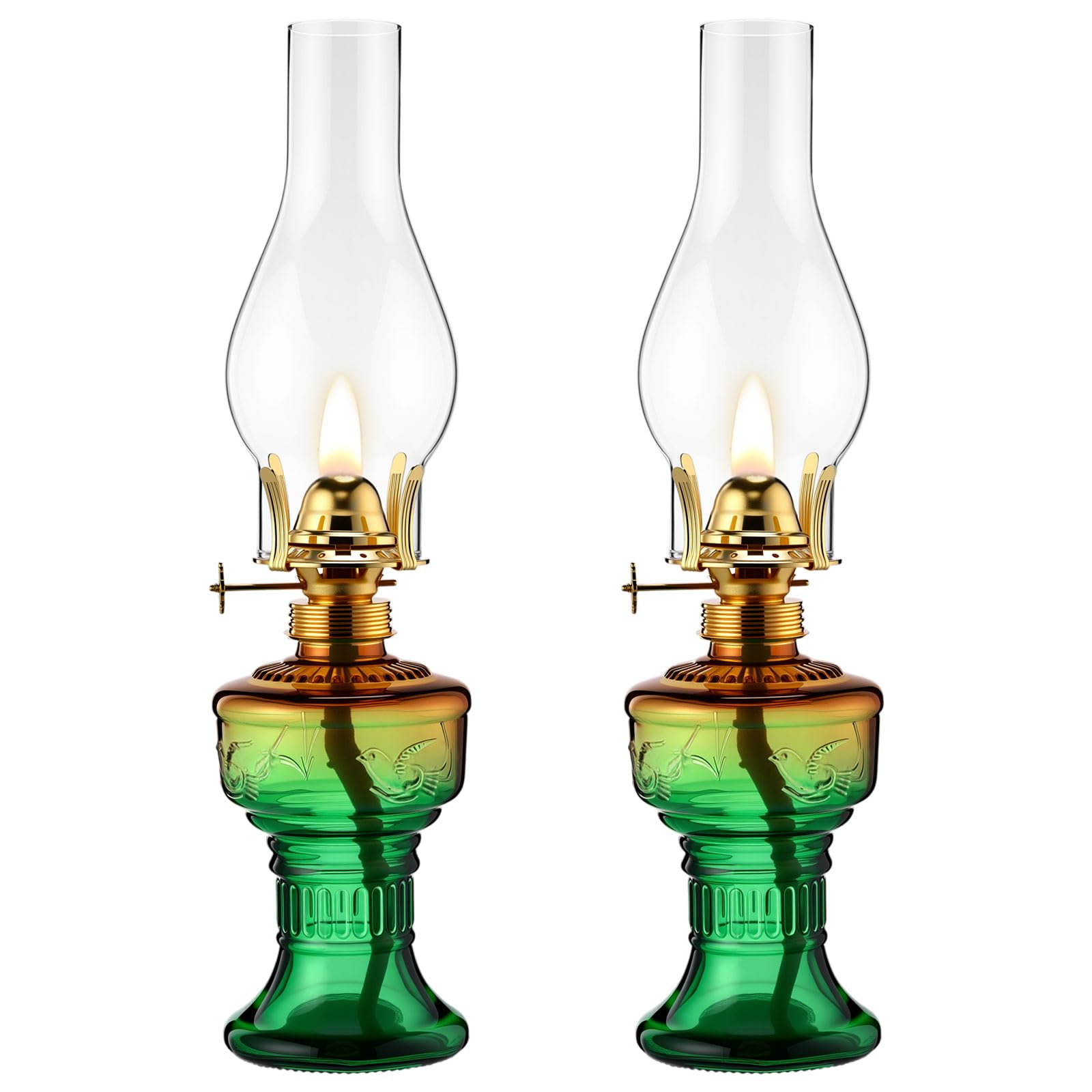 2 Pcs Oil Lamps for Indoor Use, Hurricane Kerosene Lamp, Gradient Green