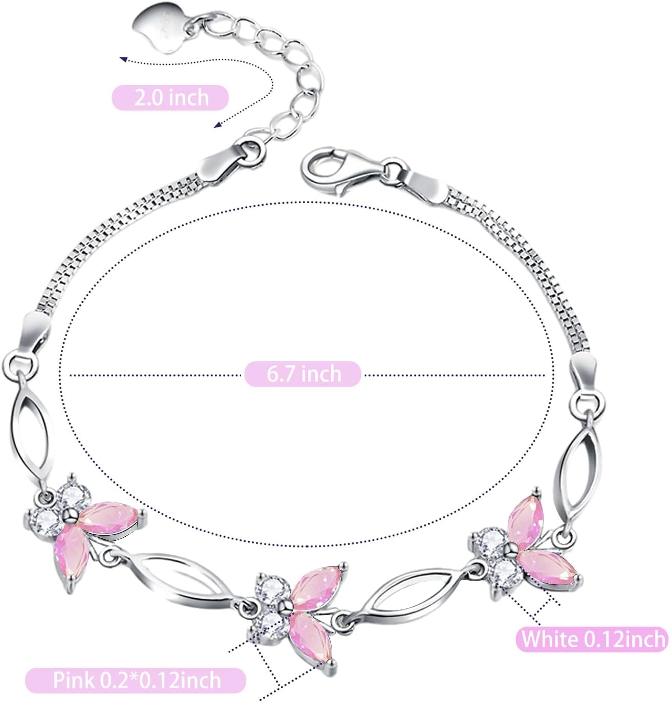 Gifts for Women S925 Sterling Silver Purple Butterfly Bracelet,Adjustable Charm Bracelets Jewelry Present for Women,Anniversary Holiday Christmas Birthday Gifts for Mother Wife Daughter - Image 6