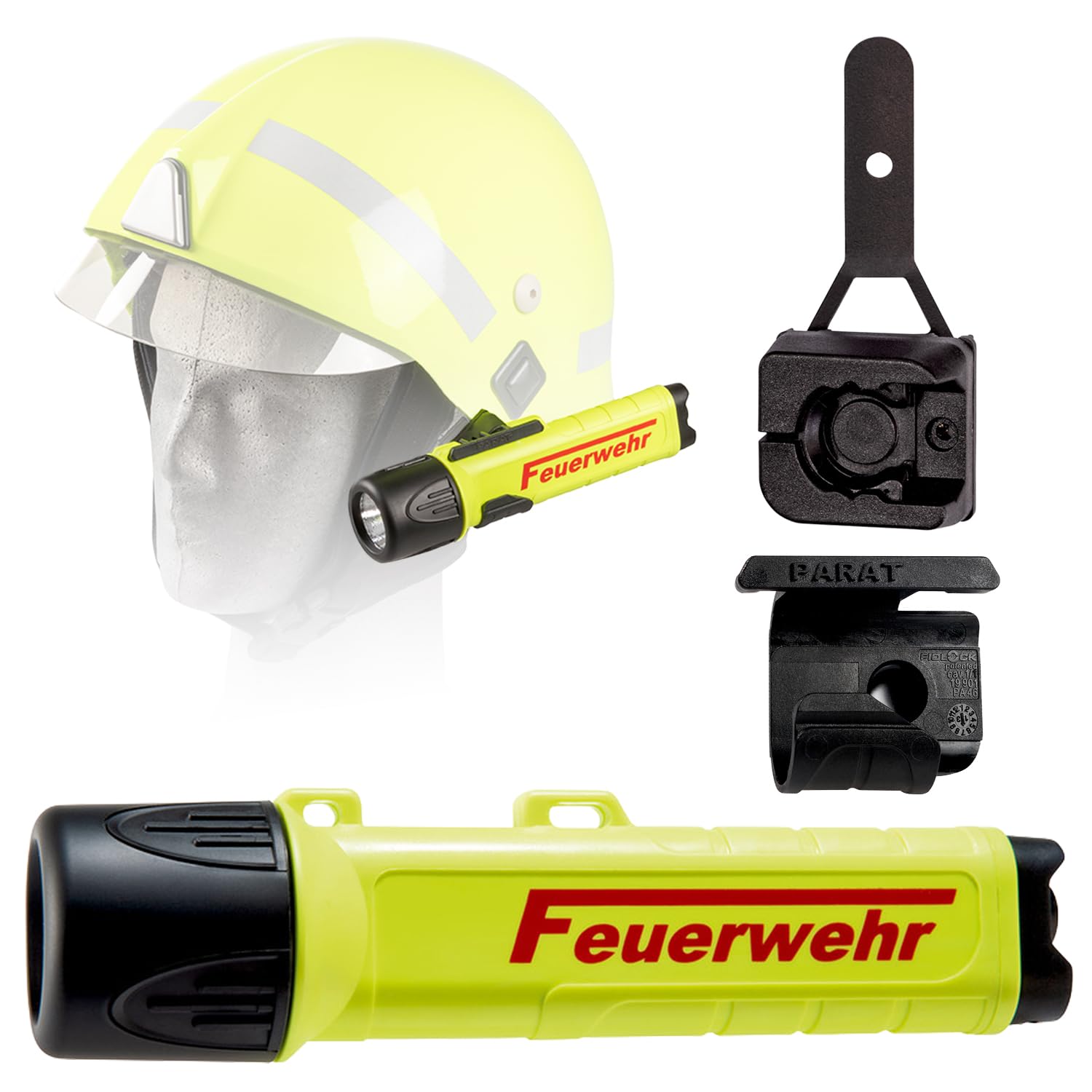 PARAT PARALUX® PX1 FEUERWEHR Set für Schuberth F200/F220 Links | LED Arbeitsleuchte mit 120 Lumen | EX-geschützte LED Taschenlampe | Wasserdichte Helmlampe | inkl. Batterien, Adapter & Halterung