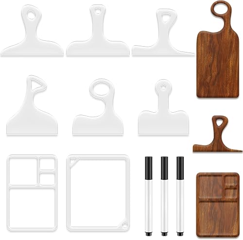 8PCS Router Templates for Woodworking 6 Acrylic Charcuterie Board Handle Template 2 Tray Router Templates Cutting Board Template with 3 Pens Angled Curvy Tracing Stencils Cut Guide Tools