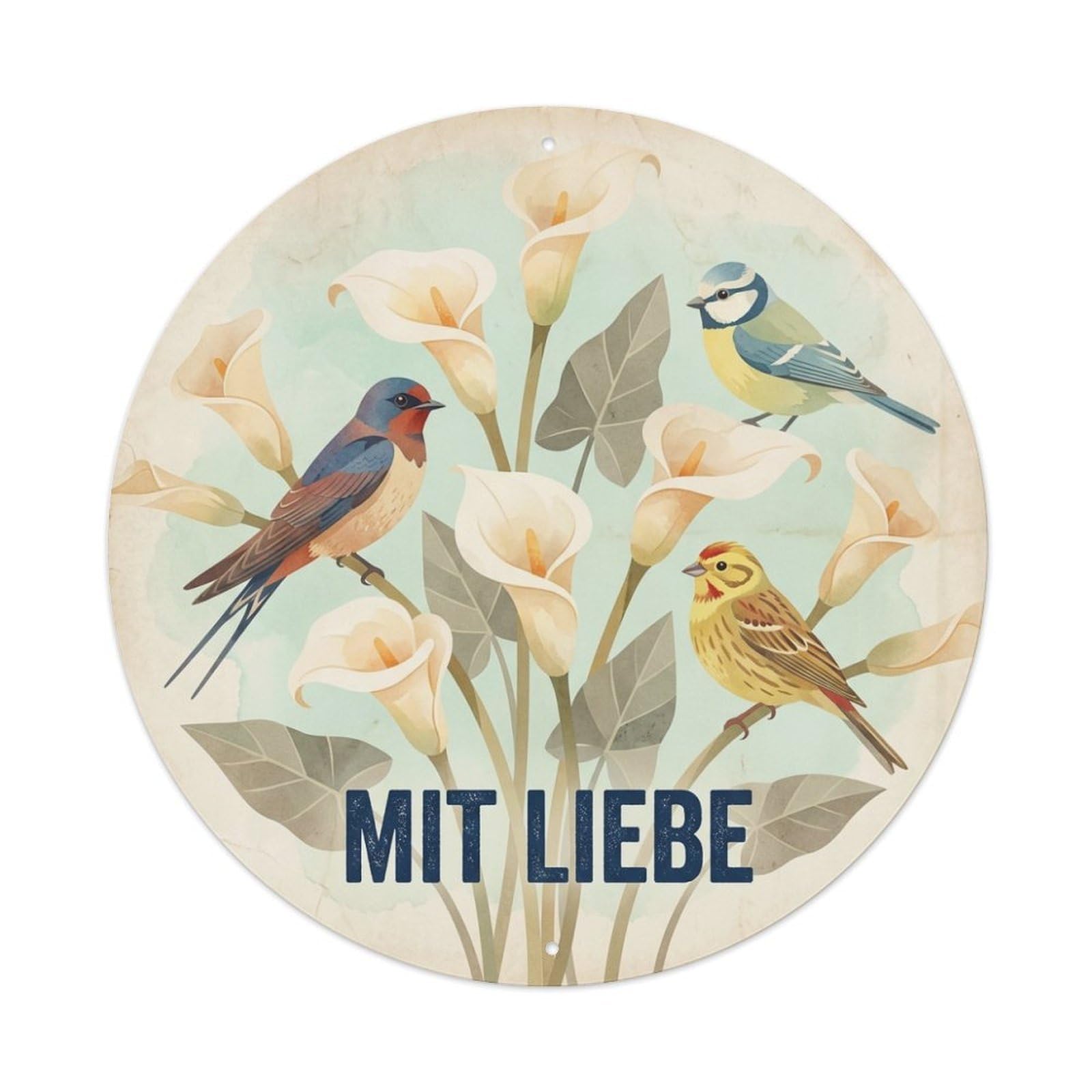 Calla Lily Soft Watercolor Bird Slogan Mit Liebe Metal Tin Sign