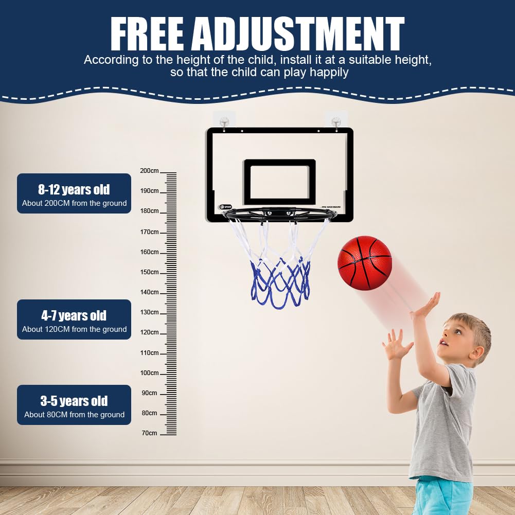 OSDUE Mini Canestro da Basket per Bambini, Mini Canestro Professionale da Basket Kit Basket da Camera Interno, Viene Fornito con 4 Palloni da Basket in Gomma e 1 Pompa, 40x26CM Mini Tabellone