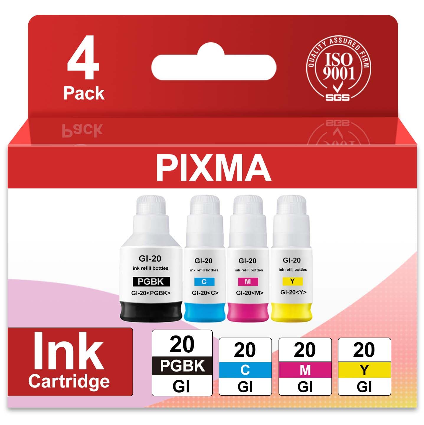 GI-20 GI20 Ink Refill Bottles Replacement for Canon GI-20 Ink Refill Bottles for PIXMA G6020 G7020 G5020 6020 7020 5020 MegaTank Printers (4 Pack, BK,