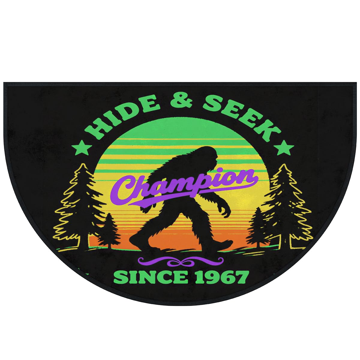 Bigfoot Hide Seek Champion große halbrunde Fußmatte – rutschfest, saugfähig, halbrund, Eingangsbereich, niedlich, weich, halbrund, waschbar, Teppich für Küche, Badezimmer, Schlafzimmer, 160 x