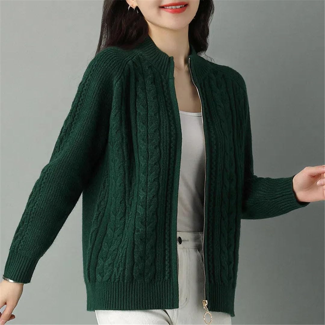 Chaqueta Tipo Cárdigan De Punto con Cremallera Y Cuello Alto para Mujer, Cárdigans De Manga Larga, Suéter Grueso