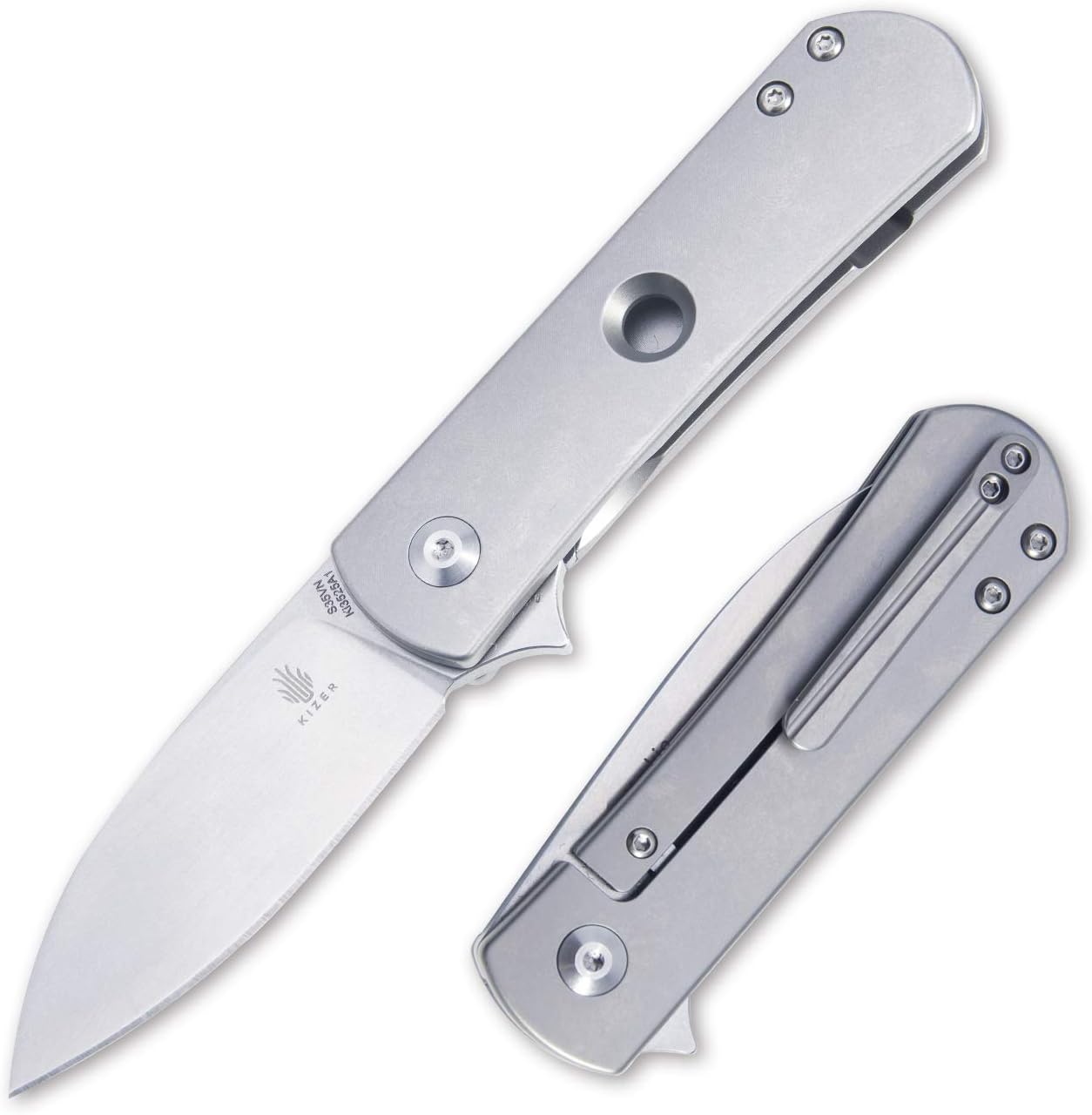 Kizer Tactical Folding Knife S35VN Blade Titanium Handles Pocket Knife Flipper Knife (2.57" Stonewash) Yorkie Ki3525