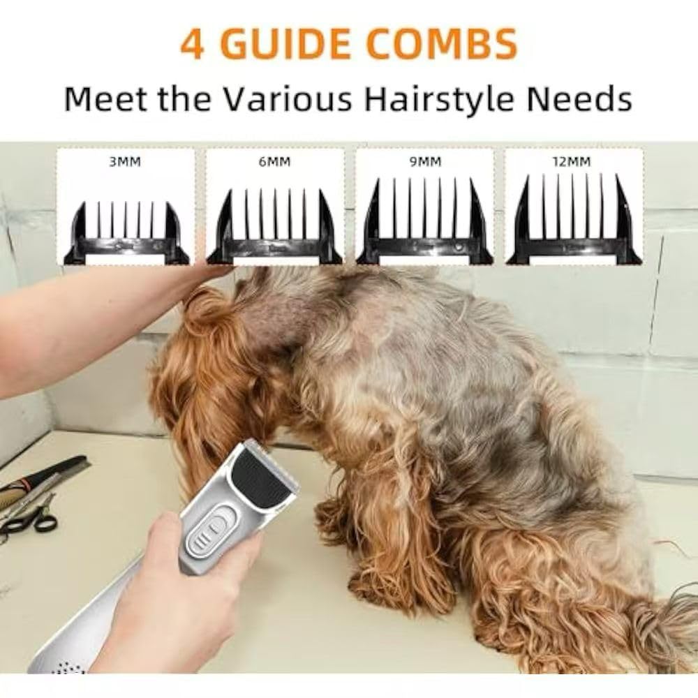 2-in-1 Portable Dog Grooming Vacuum Clipper Kit 3-Speed Basso Rumore Ricaricabile Potente Aspirazione 99% Pet Cat Pet Hair Trimmer Rasoio con Pettine Spargimento