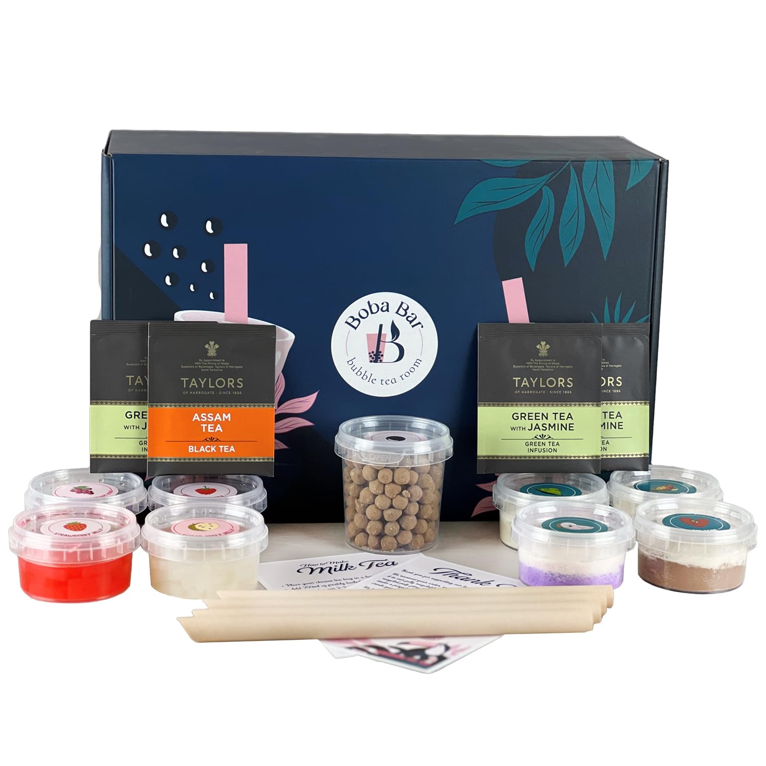 BOBA BAR Burst of Flavours Milk Bubble Tea Kit (Serves 4x 500 Ml Drinks) - Includes a Variety of Milk Tea Flavors, Popping Boba, and Jelly Toppings | Gluten-Free | Contains Tapioca Pearls and Tea Bag