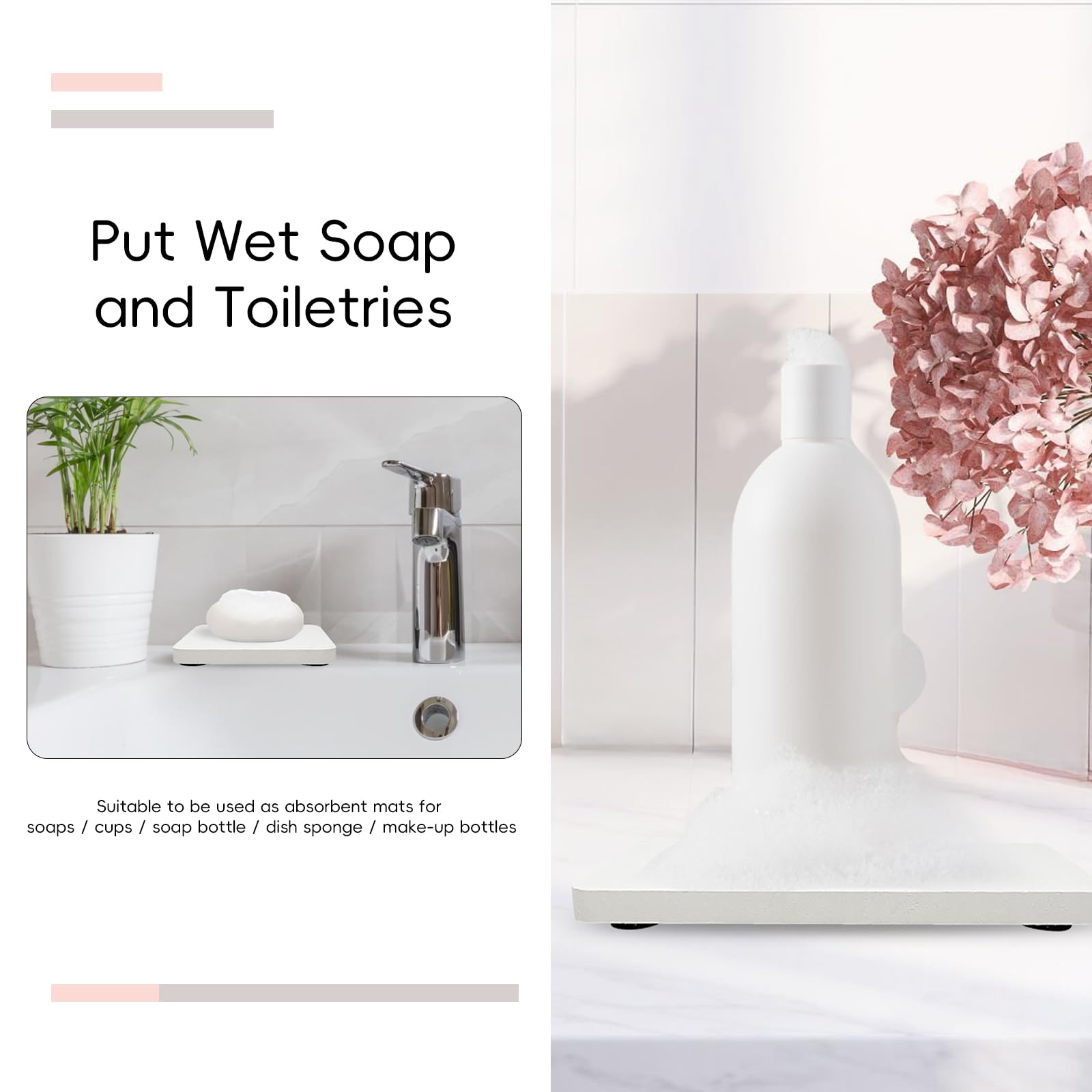 2PCS Water Absorbing Stone Tray, Fast Drying Diatomite Stone Sink Tray, Water Absorbent Diatomite Coasters, Stones Soap Trays For Kitchen Sink