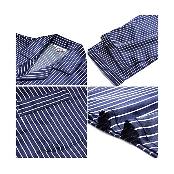 Lonxu Pajamas Set Mens Silk Satin Pajamas Long Sleeve Loungewear Two-Piece Sleepwear Button-Down Pj Set S-XXXXL, Navy Red, Large - Image 5