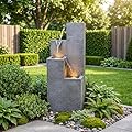 Dalxo 33-Inch Modern Outdoor Water Fountain, 4-Tier Resin Garden Waterfall Fountain, with Soothing Water Sound & Warm LED Light, Home Decor for Patio, Yard, Porch, Deck, Lawn or Balcony in Gray