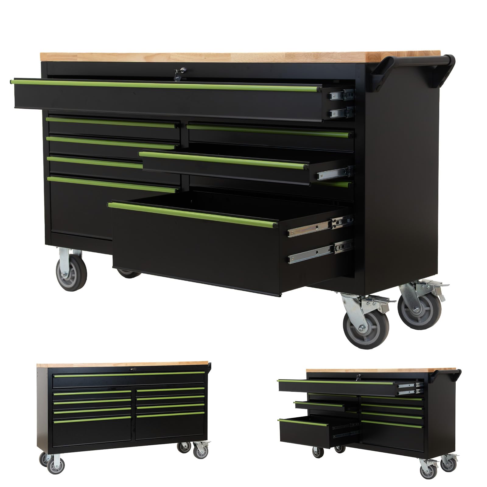 TRUTZHOLM Werkstattwagen Star XXL 9-Schubladen Kugellager-Auszüge mit Gummibaumholz-Arbeitsplatte