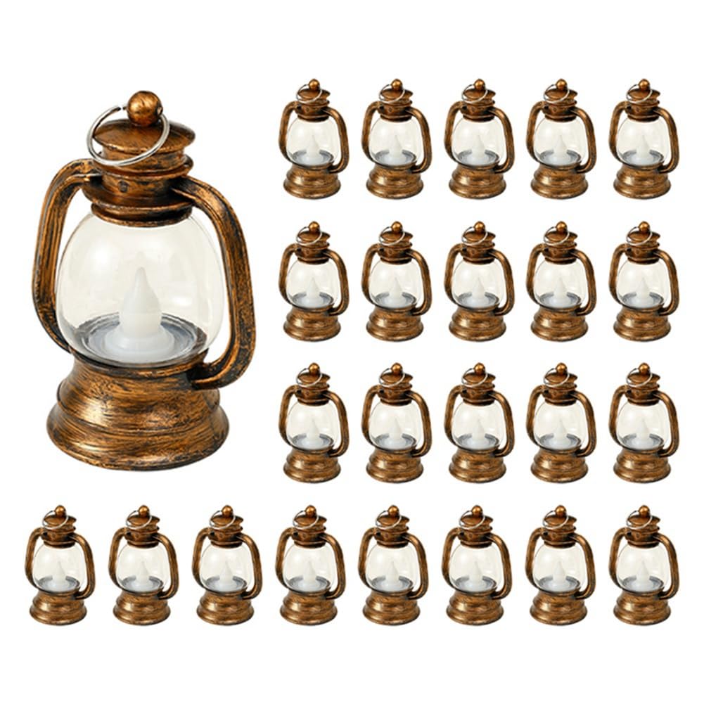 CTRLZS 24Pcs Gold Electronic Candle Lantern Light Mini Candle Light Hanging Lantern Lamp Flameless LED Oil Lamp Christmas Home Deco