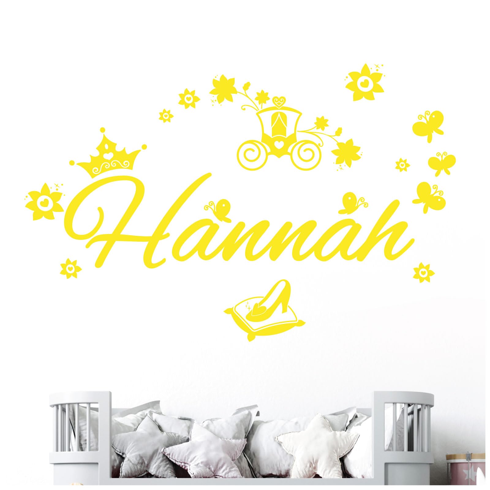 Personalised Name Girls Wall Art Sticker - Princess Fairy Tale Cinderella Story [Large] [Lemon] — image 1
