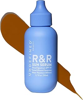 Undefined Beauty R&R Sun Serum SPF 50 – Tinted Mineral Sunscreen with Niacinamide, Broad Spectrum Protection & Blue Light Defense (Deep Tint)
