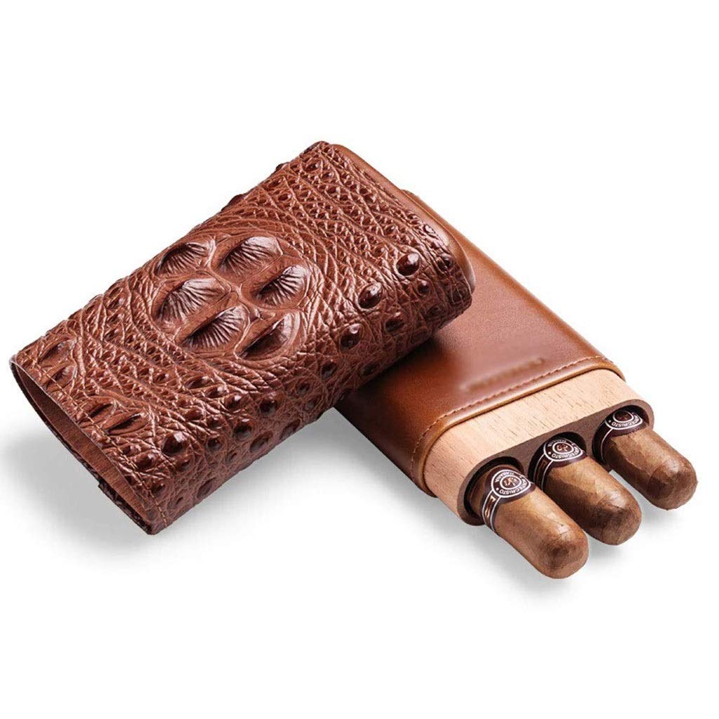 Custodia per sigari in Pelle, 3 Tubi, umidificatore per sigari da Viaggio, Porta sigari Rivestito in Legno, Scatola Portatile da Viaggio per 3 sigari, Mini umidificatore