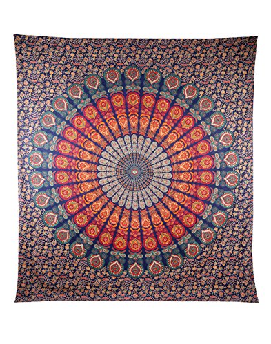 ele ELEOPTION Wandteppich Indian Mandala Wall Hanging Hippie Tapestry Wanddeko für Kinderzimmer Wohnzimmer Schlafzimmer auch als Yogamatte Picknickdecke Strandtücher (Rot & Grün, 150 x 205cm)