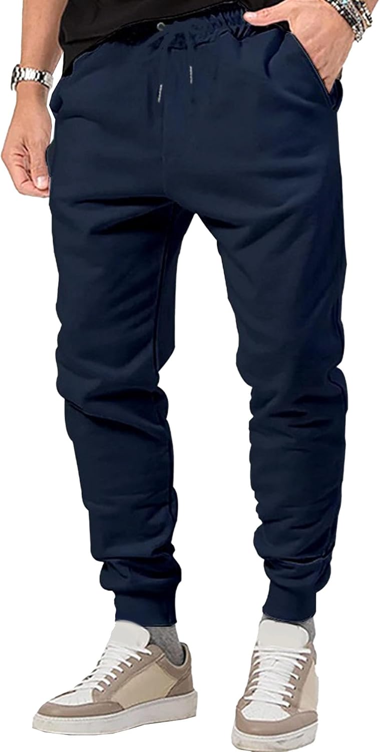 Men's Basic Casual Comfort Joggers Pants Drawstring Solid Outdoor Trousers Lightweight Athletic Hiking Pants